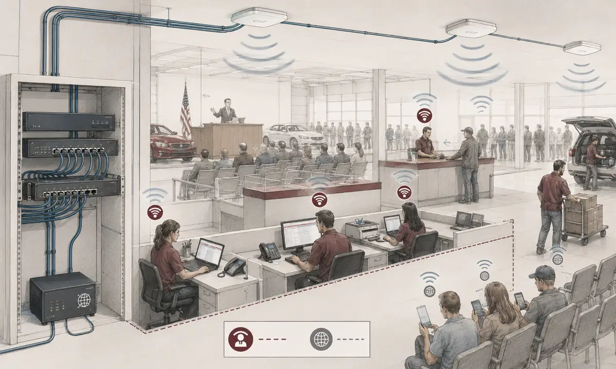 Managed auction staff Wi-Fi coverage around a wired network core