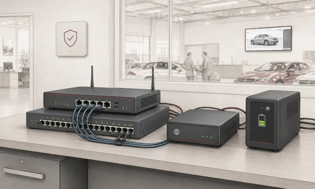 Router, switch and backup internet equipment protected by network UPS power