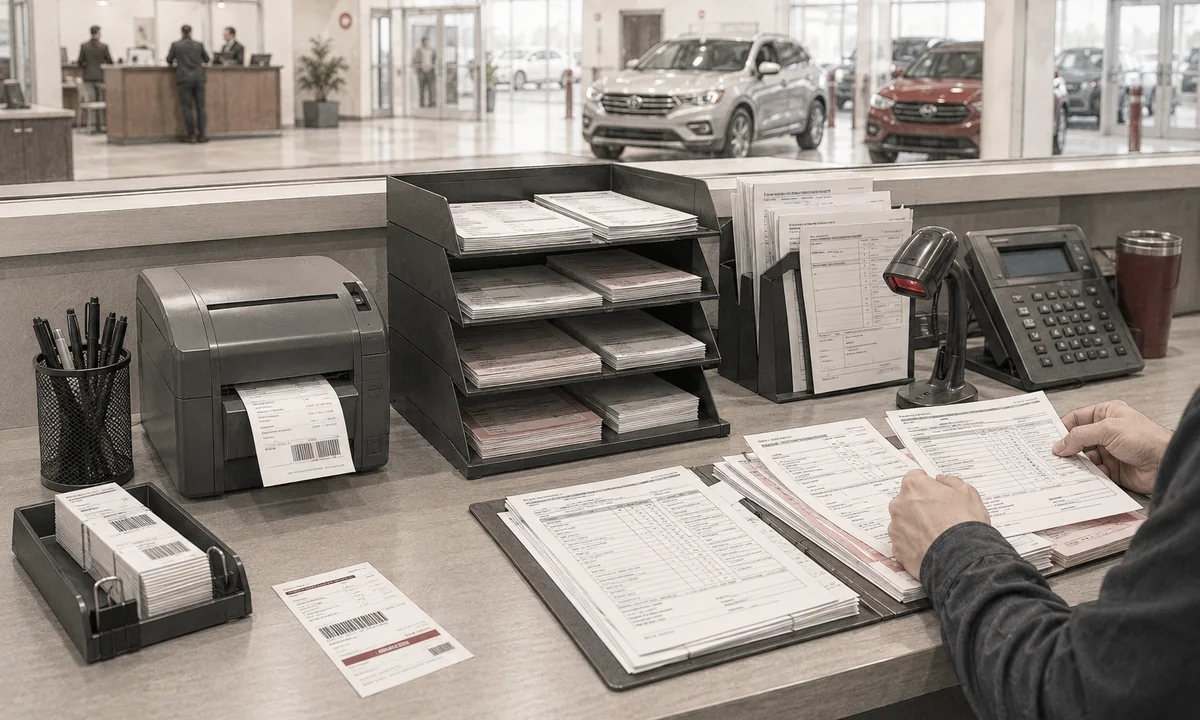 Auction print workflow with receipts, invoices, labels and organized paperwork