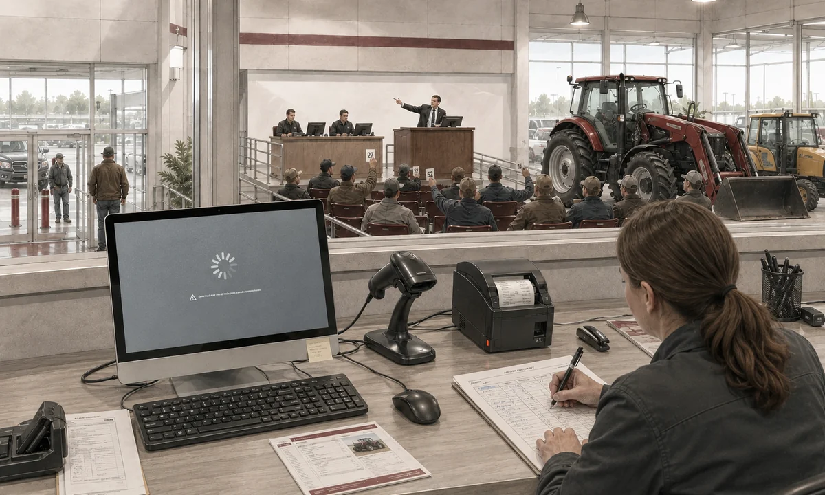 Auction clerk records a continuity log while a clerking workstation failure is handled