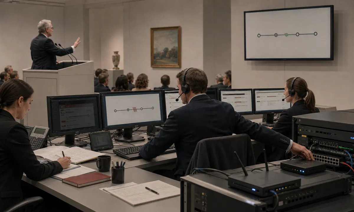 Auction staff reviewing phone bidder authority, lot assignment and fallback instructions