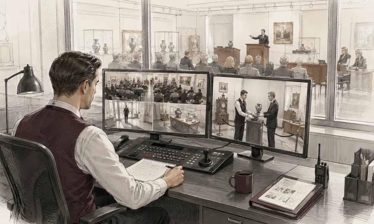Auction security recording reviewed at a workstation