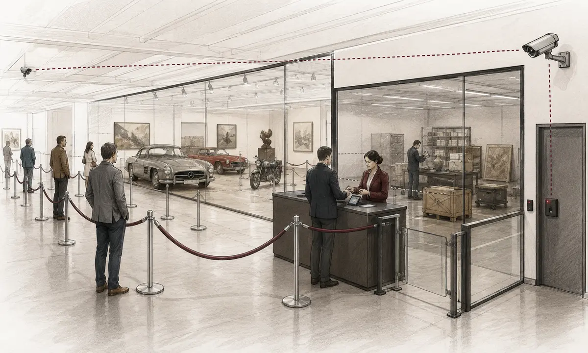 Auction surveillance coordinated with staff-only and bidder access zones